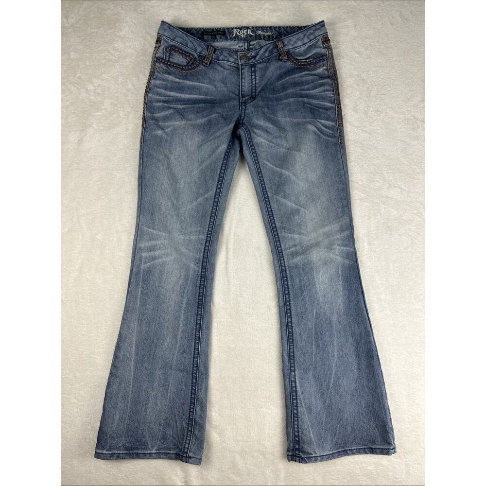 Wrangler Rock 47 Ultra Low Rise Jeans Women’s 11 X 34 Thick Stitch Flare Flap